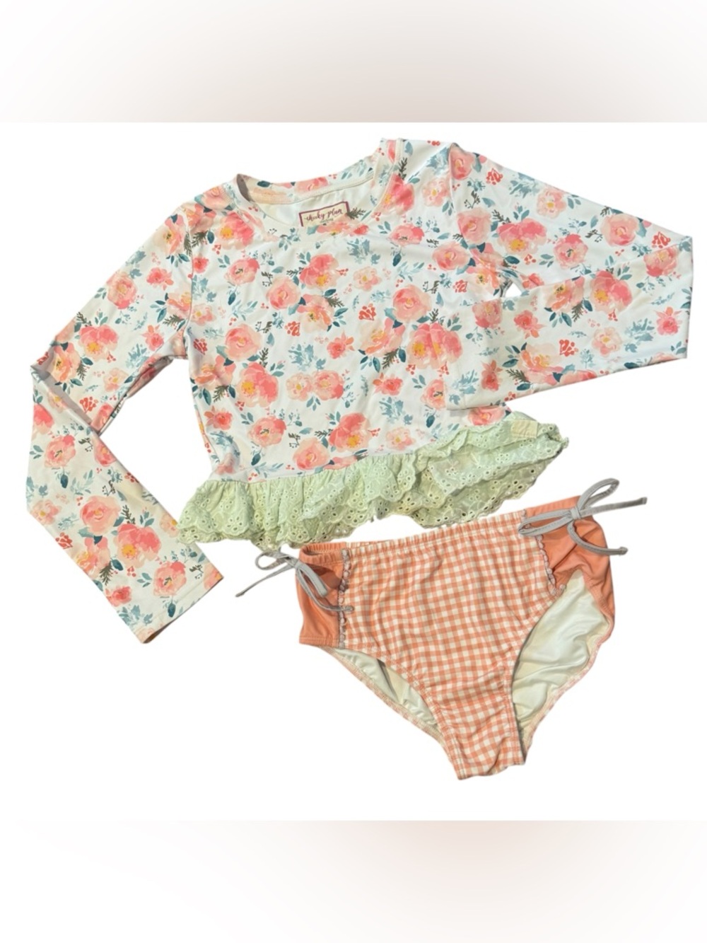 Cheeky Plum Floral Rashguard Two Piece Swimsuit Size 12